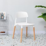 White Plastic Chair with Wooden Legs for Dining Room