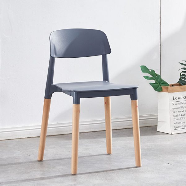 Grey Plastic Chair with Wooden Legs for Dining Room