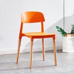 Orange Plastic Chair with Wooden Legs for Dining Room