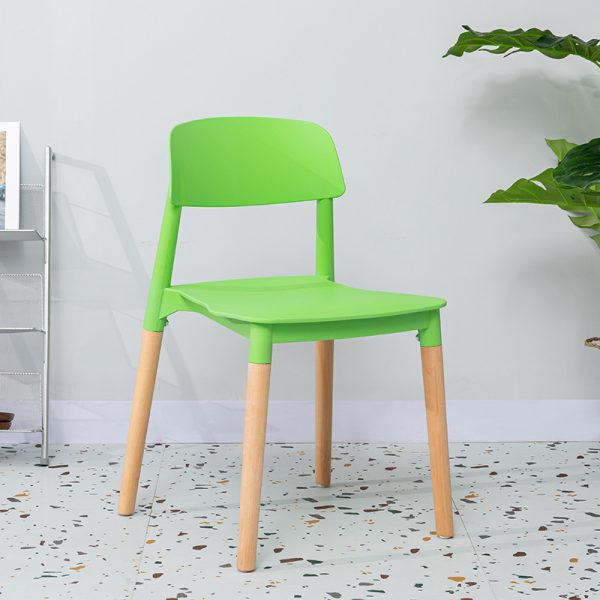 Green Plastic Chair with Wooden Legs for Dining Room