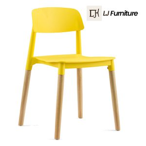 Yellow Plastic Chair with Wooden Legs Dining Room Furniture