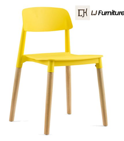 Yellow Plastic Chair with Wooden Legs Dining Room Furniture