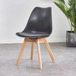 Tulip Black Dining Room Chairs Modern Plastic Leather Chair with Wood Legs