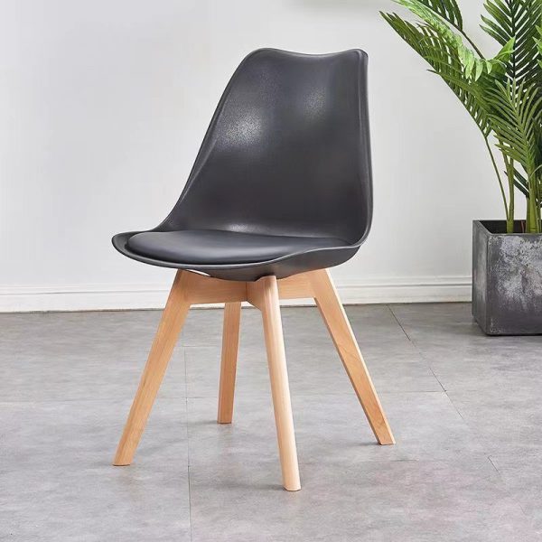Tulip Black Dining Room Chairs Modern Plastic Leather Chair with Wood Legs