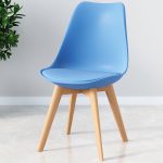 Tulip Blue Dining Room Chairs Modern Plastic Leather Chair with Wood Legs