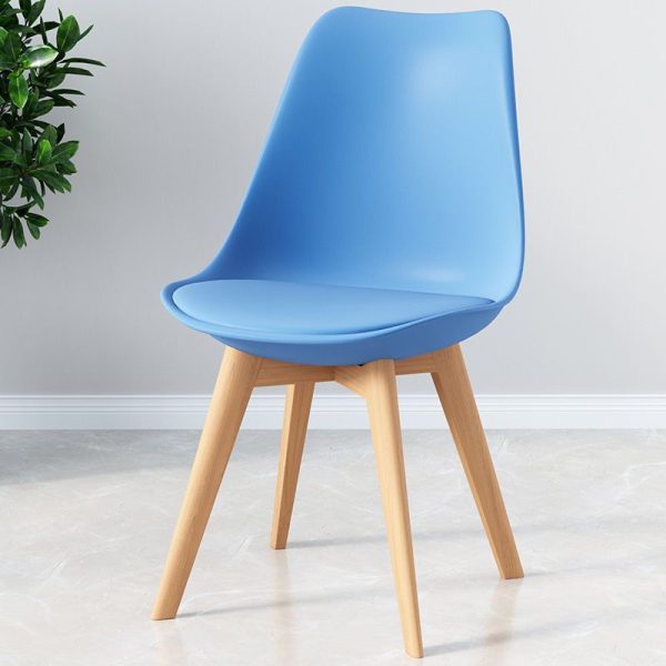 Tulip Blue Dining Room Chairs Modern Plastic Leather Chair with Wood Legs
