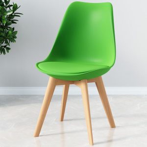 Tulip Green White Dining Room Chairs Modern Plastic Leather Chair with Wood Legs