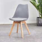 Tulip Grey Dining Room Chairs Modern Plastic Leather Chair with Wood Legs