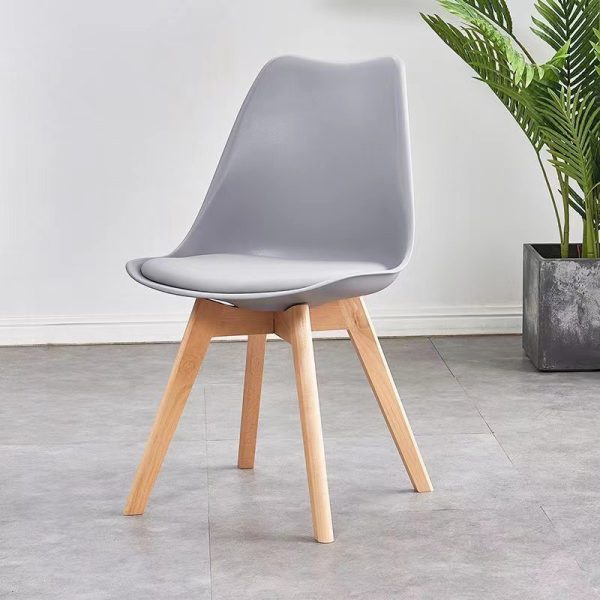 Tulip Grey Dining Room Chairs Modern Plastic Leather Chair with Wood Legs