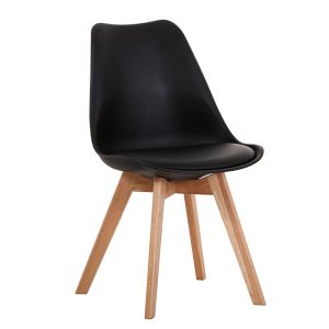 Tulip Modern Plastic Leather Dining Chairs with Wood Legs for Dining Room