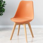 Tulip Orange Dining Room Chairs Modern Plastic Leather Chair with Wood Legs
