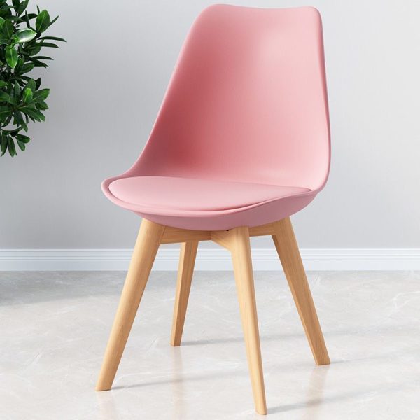 Tulip Pink Dining Room Chairs Modern Plastic Leather Chair with Wood Legs