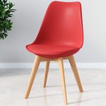 Tulip Red Dining Room Chairs Modern Plastic Leather Chair with Wood Legs