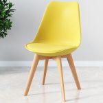 Tulip Yellow Dining Room Chairs Modern Plastic Leather Chair with Wood Legs