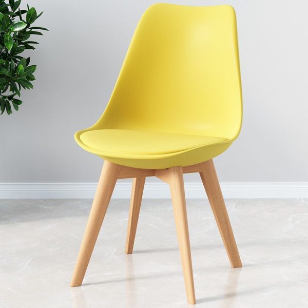 Tulip Yellow Dining Room Chairs Modern Plastic Leather Chair with Wood Legs