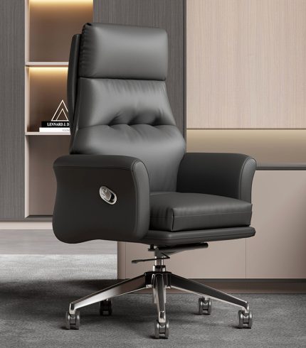 comfortable black executive office desk chair with wheels